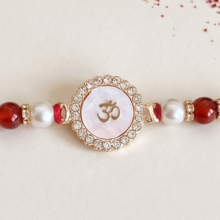 Mother of Pearl Kundan Rakhi For Brother With Roli Chawal