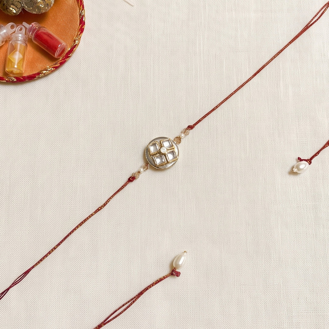 Handmade Moli Thread Couple Rakhi Lumba Set With Roli Chawal For Bhaiya Bhabhi