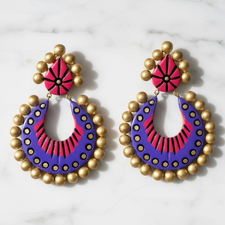 Handmade Pop Chandbali Terracotta Earrings