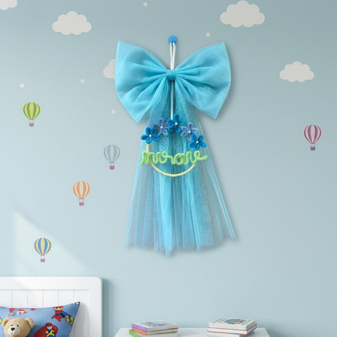 Personalized Knitted Wire Pink Bow Theme Kids Name Plate