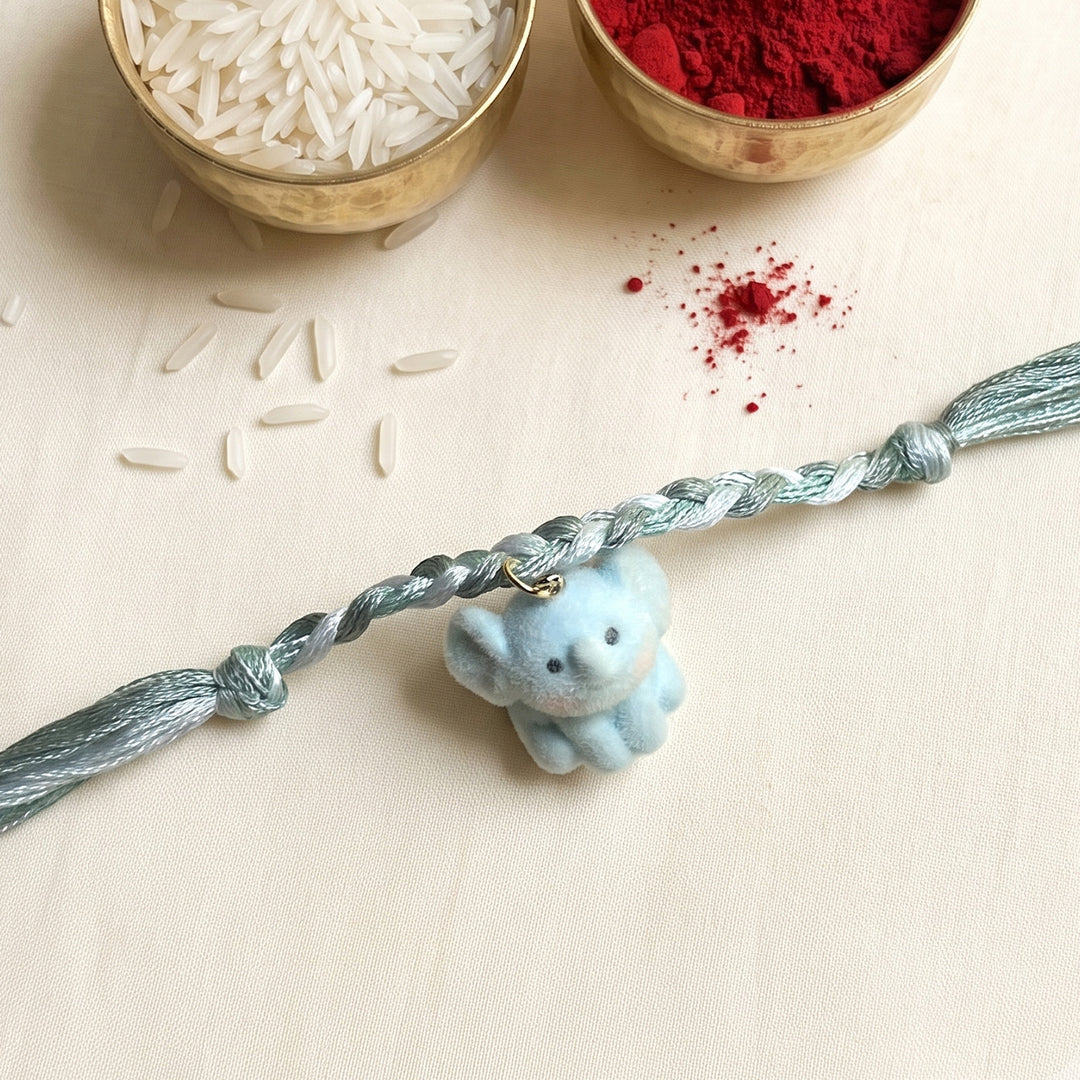 Handmade Elephant Charm Rakhi With Roli Chawal For Kids
