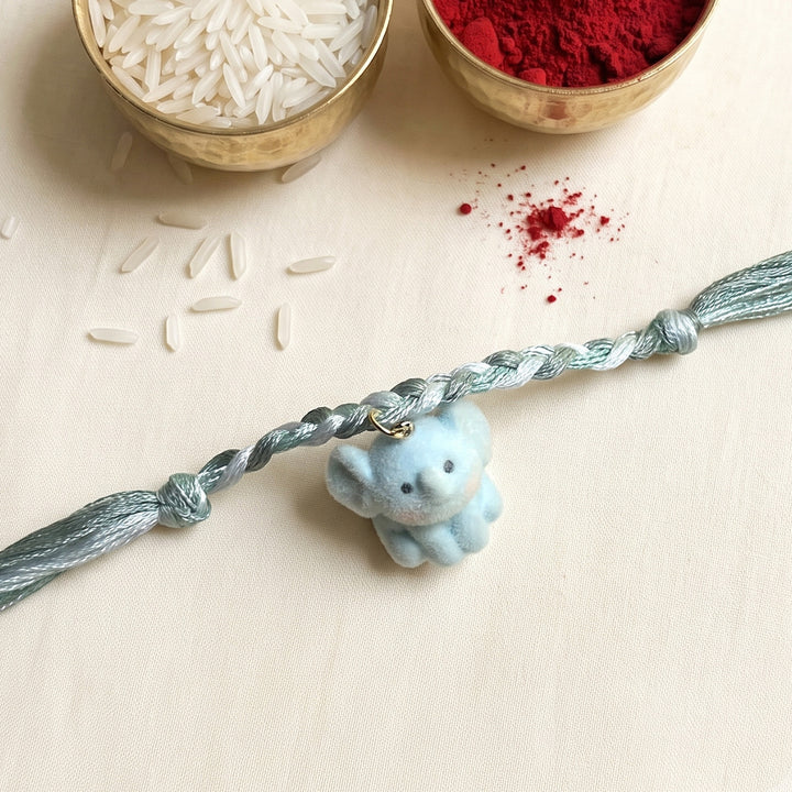 Handmade Elephant Charm Rakhi With Roli Chawal For Kids