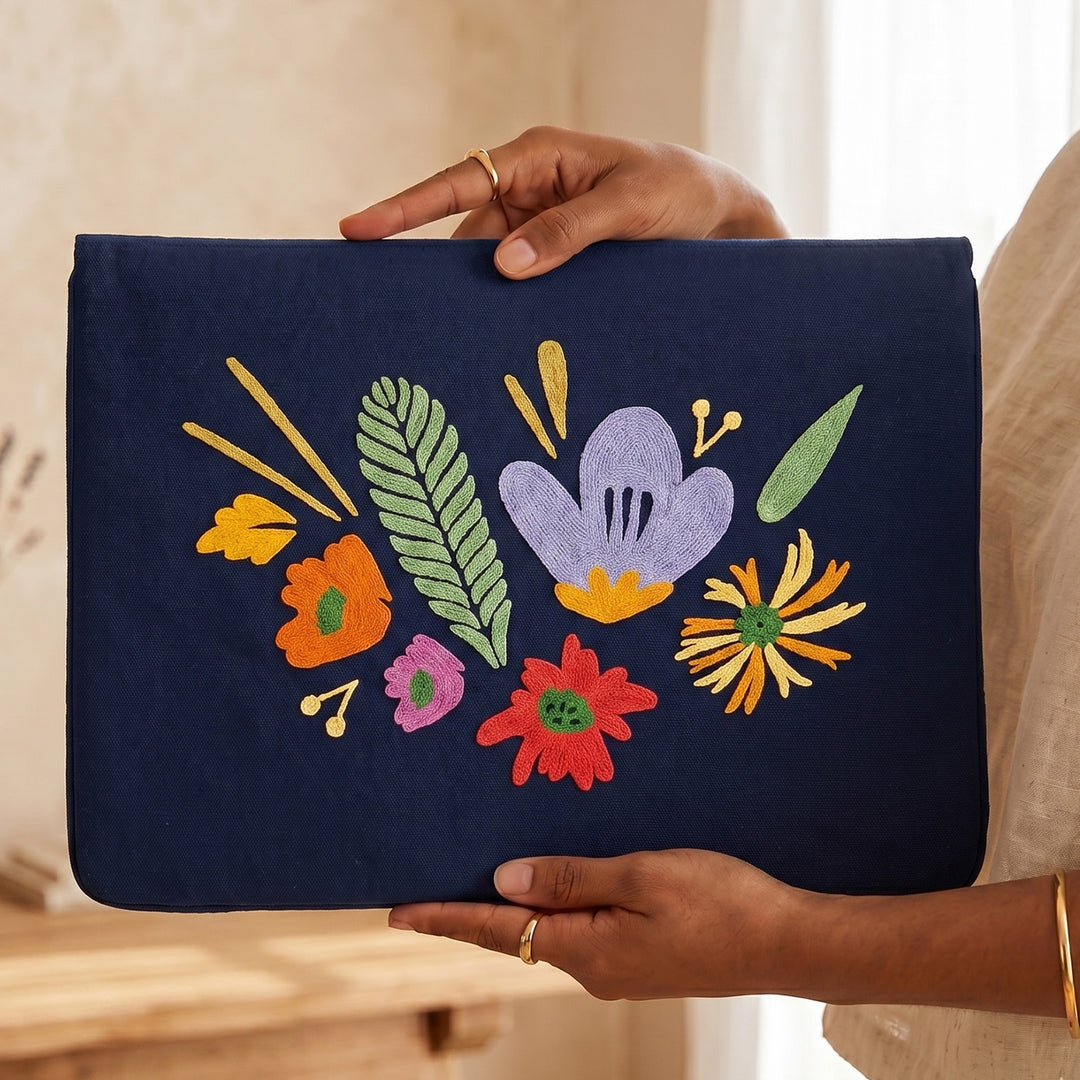 Corsage Aari Embroidered Navy Blue Laptop Sleeve