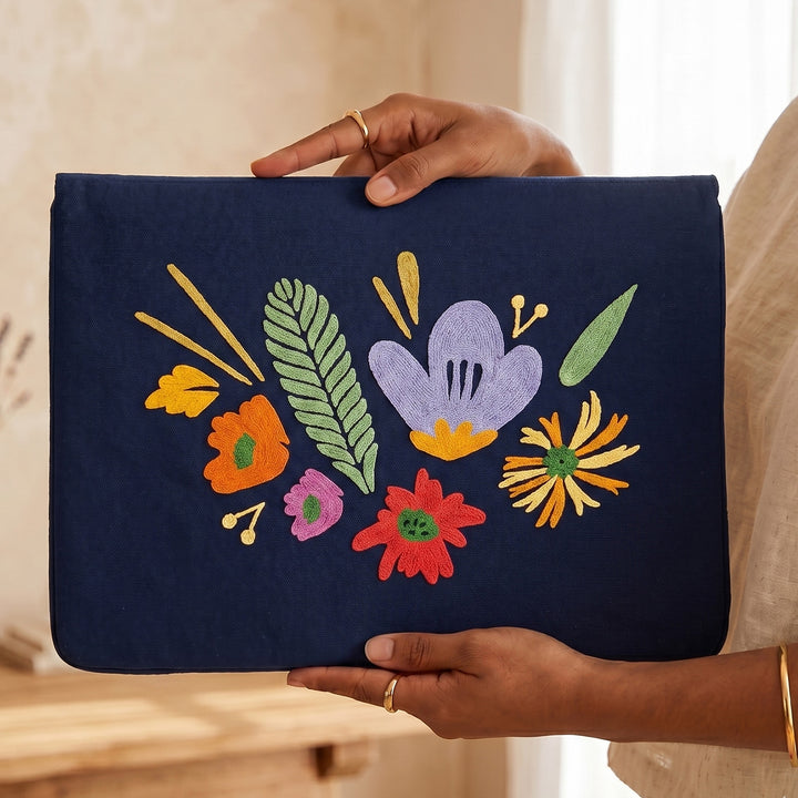 Corsage Aari Embroidered Navy Blue Laptop Sleeve