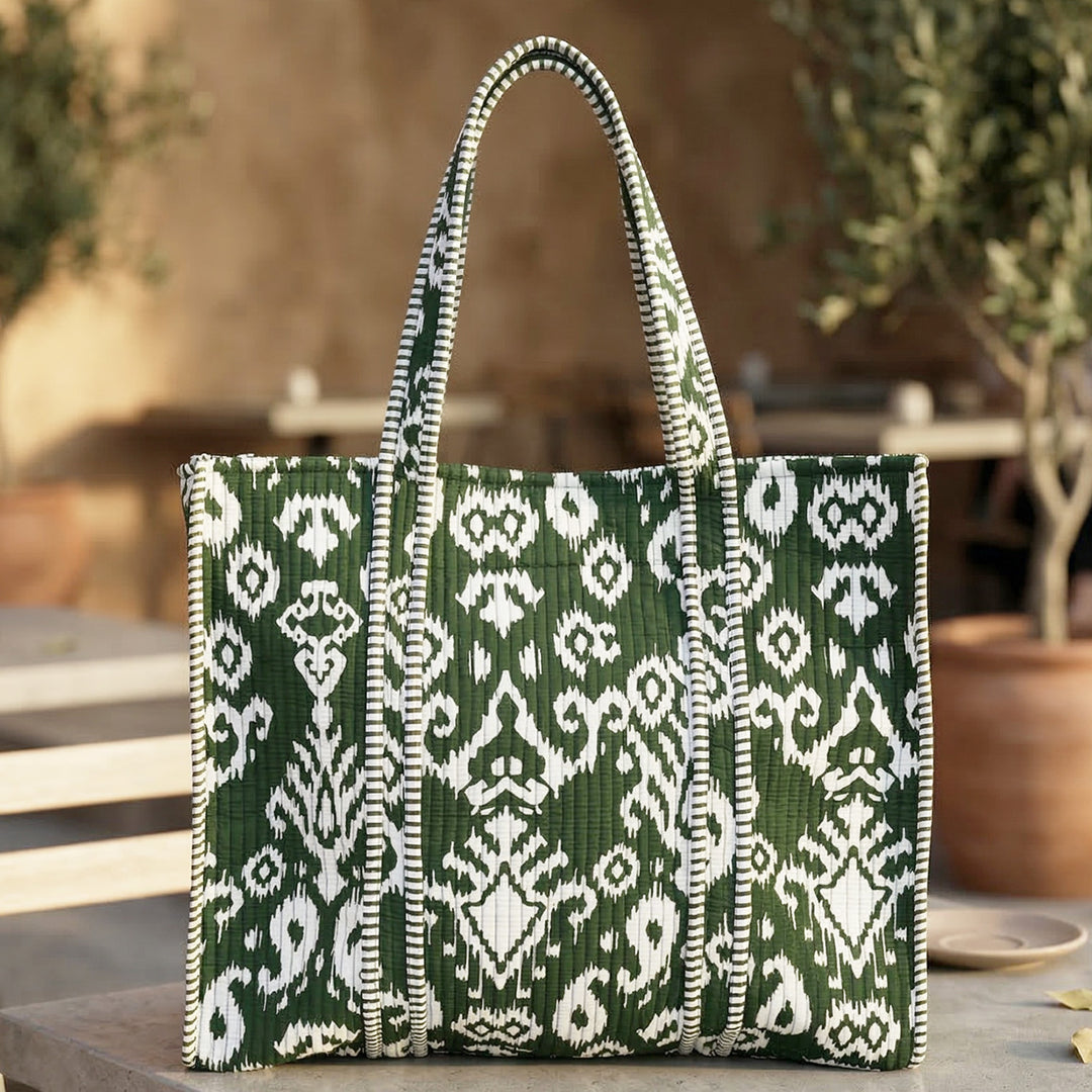 Handmade Green Indie Festive Cotton Tote Bag
