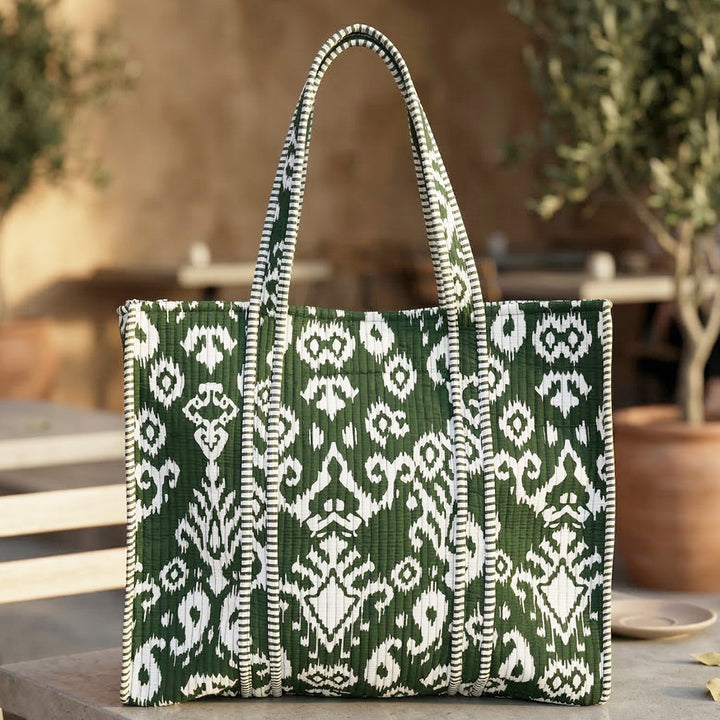 Handmade Green Indie Festive Cotton Tote Bag