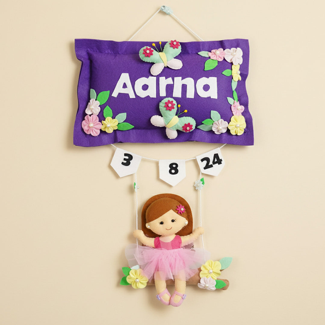 Hand-stitched Pillow & Swing Theme Felt Kids Name Plate