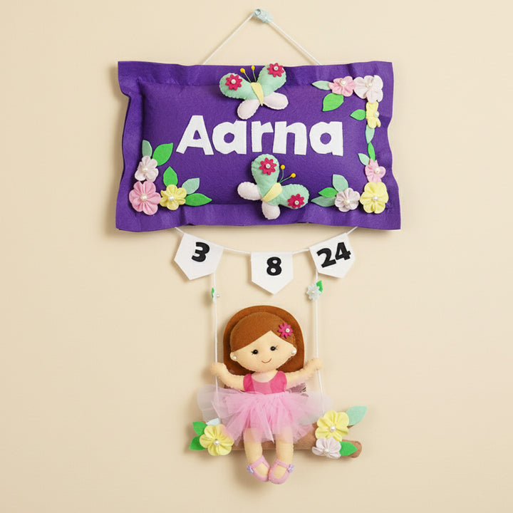 Hand-stitched Pillow & Swing Theme Felt Kids Name Plate