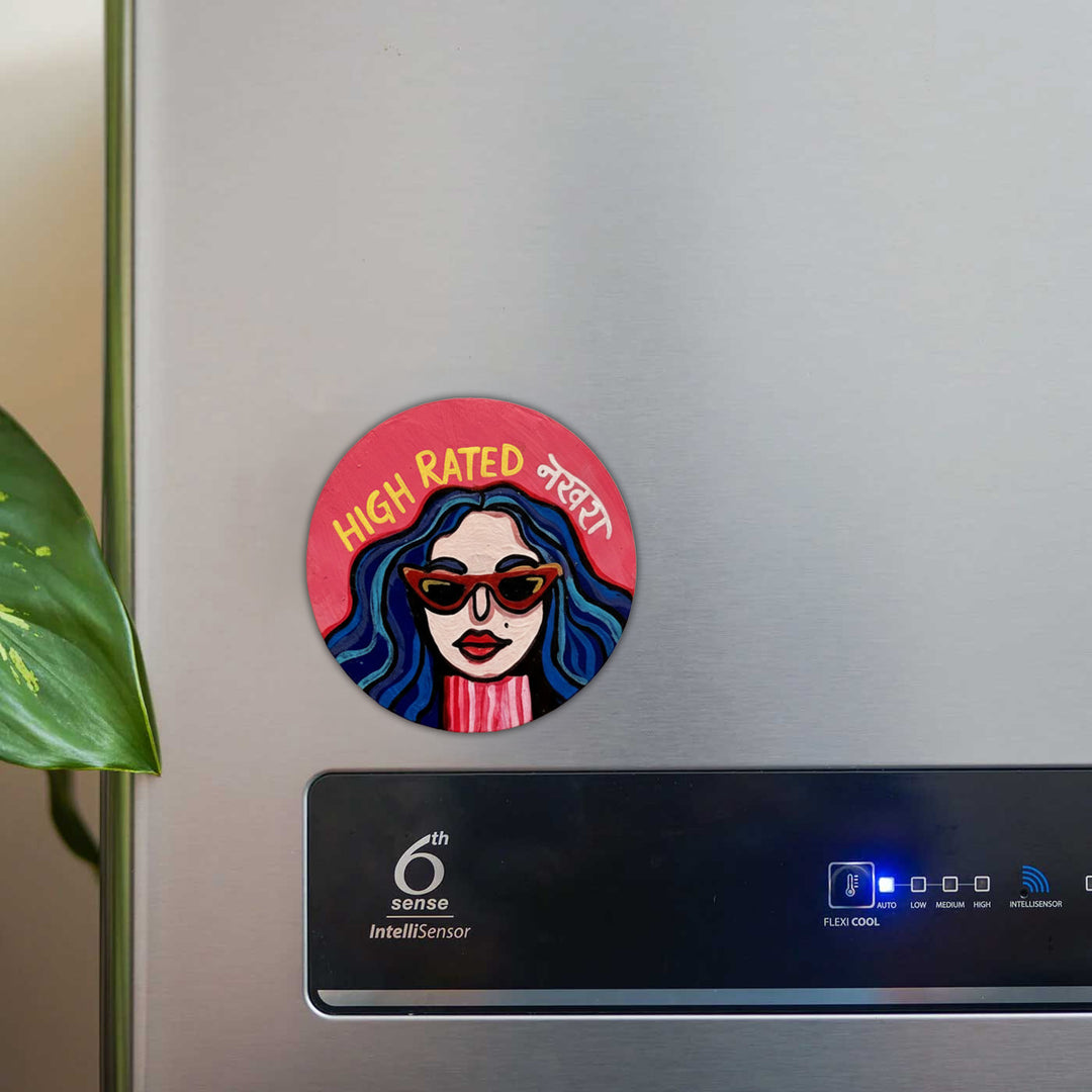 Hand-Painted "High Rated Nakhra" MDF Wood Fridge Magnet