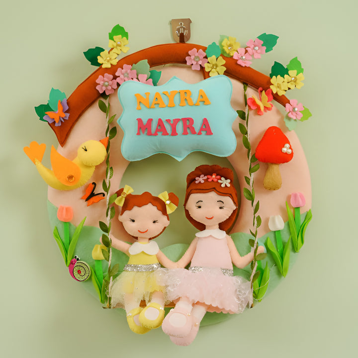 Handcrafted Personalized Spring Theme Felt Nameplate For Siblings