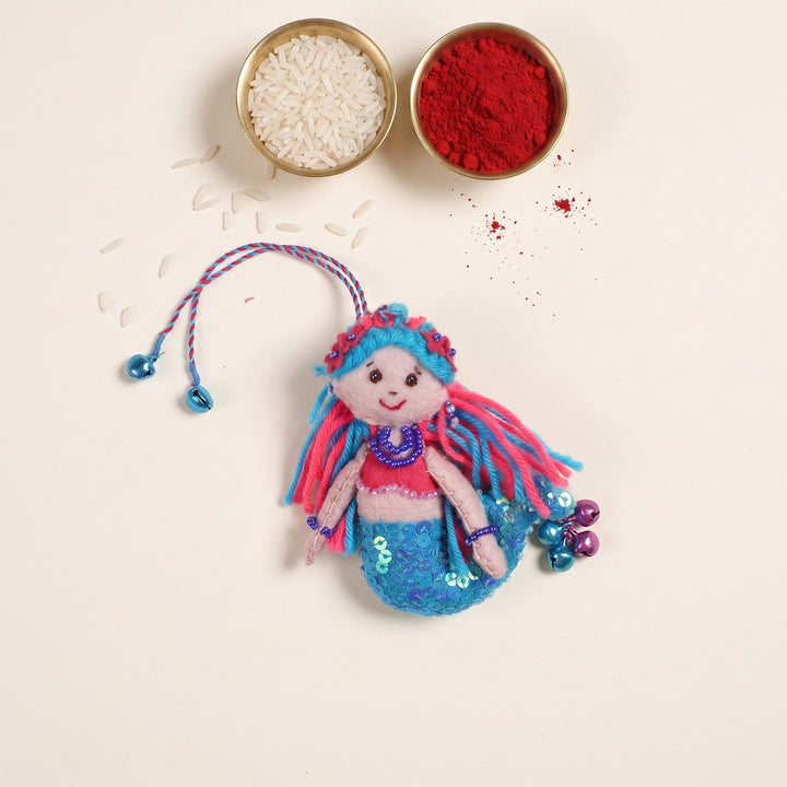 Hand Embroidered Mermaid Charm Felt Lumba With Keychain For Girls