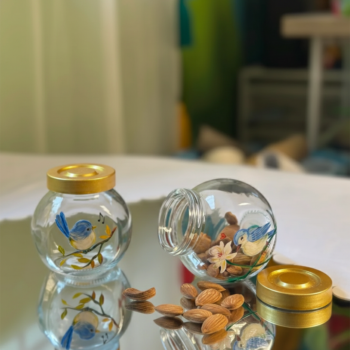 Hand-Painted Blue Chiraiyya Glass Storage Container | Set Of 2