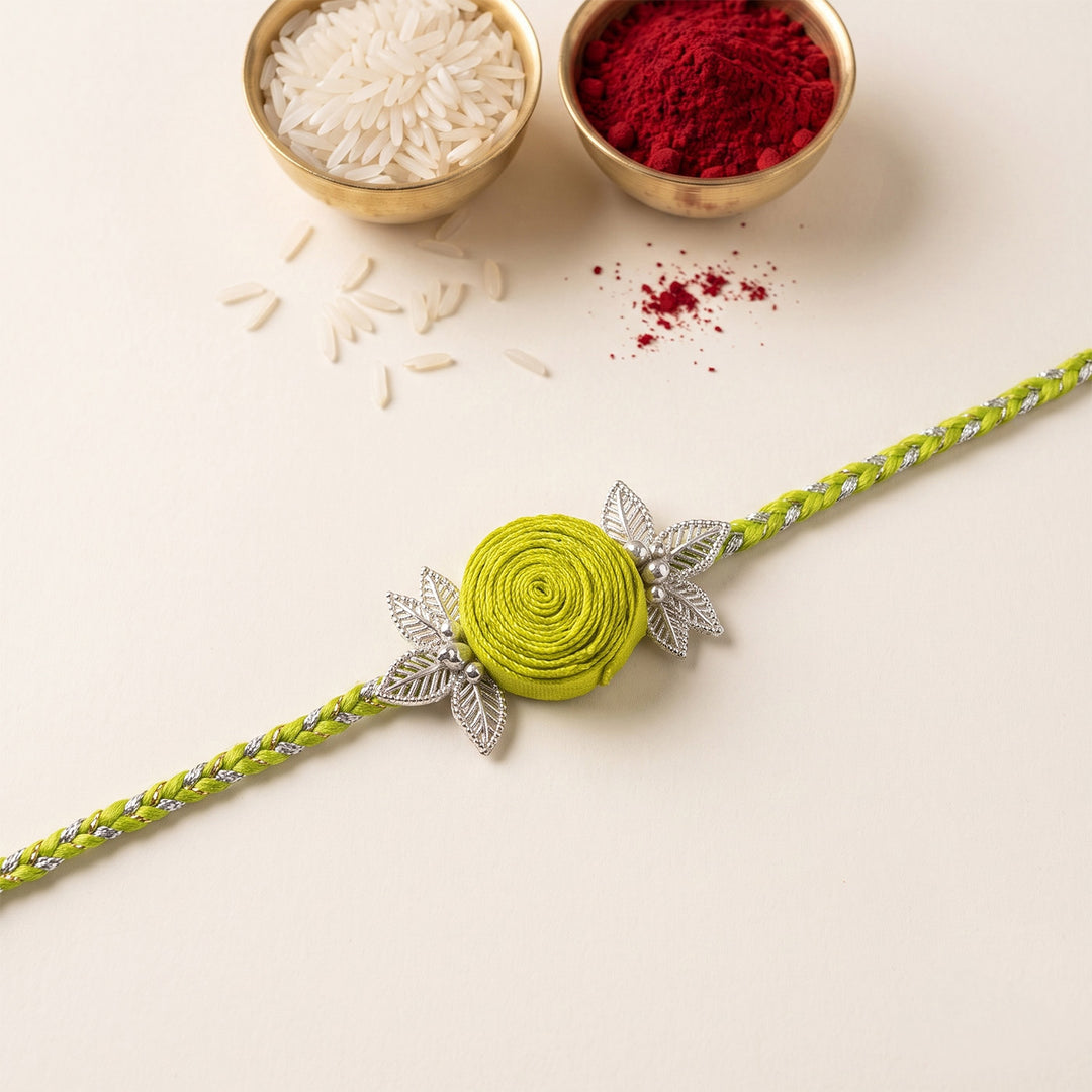 Handmade Rose Bloom Silk Rakhi For Brother With Roli Chawal