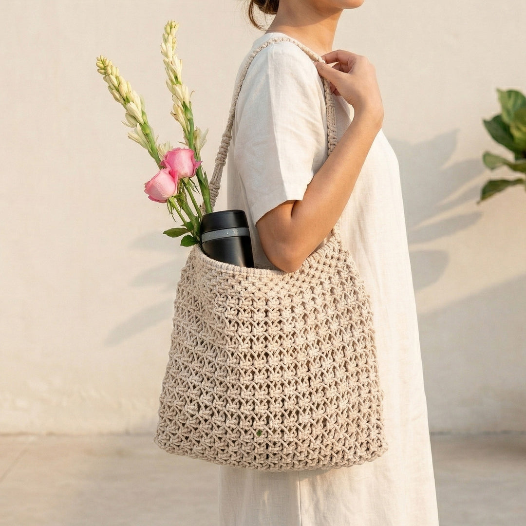 Hand-Knotted Macrame Totally Classic Tote Bag