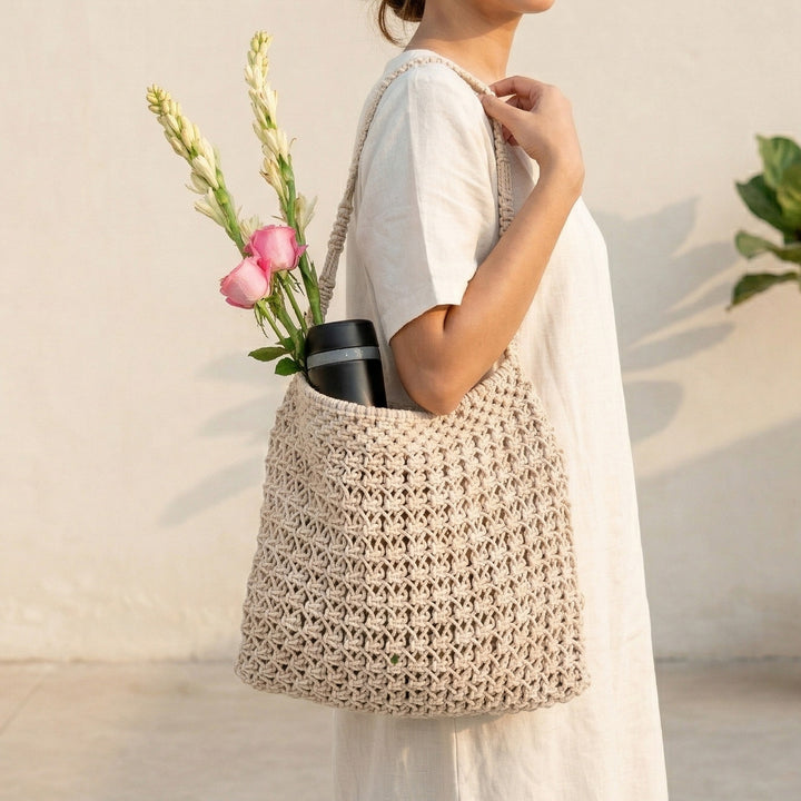 Hand-Knotted Macrame Totally Classic Tote Bag