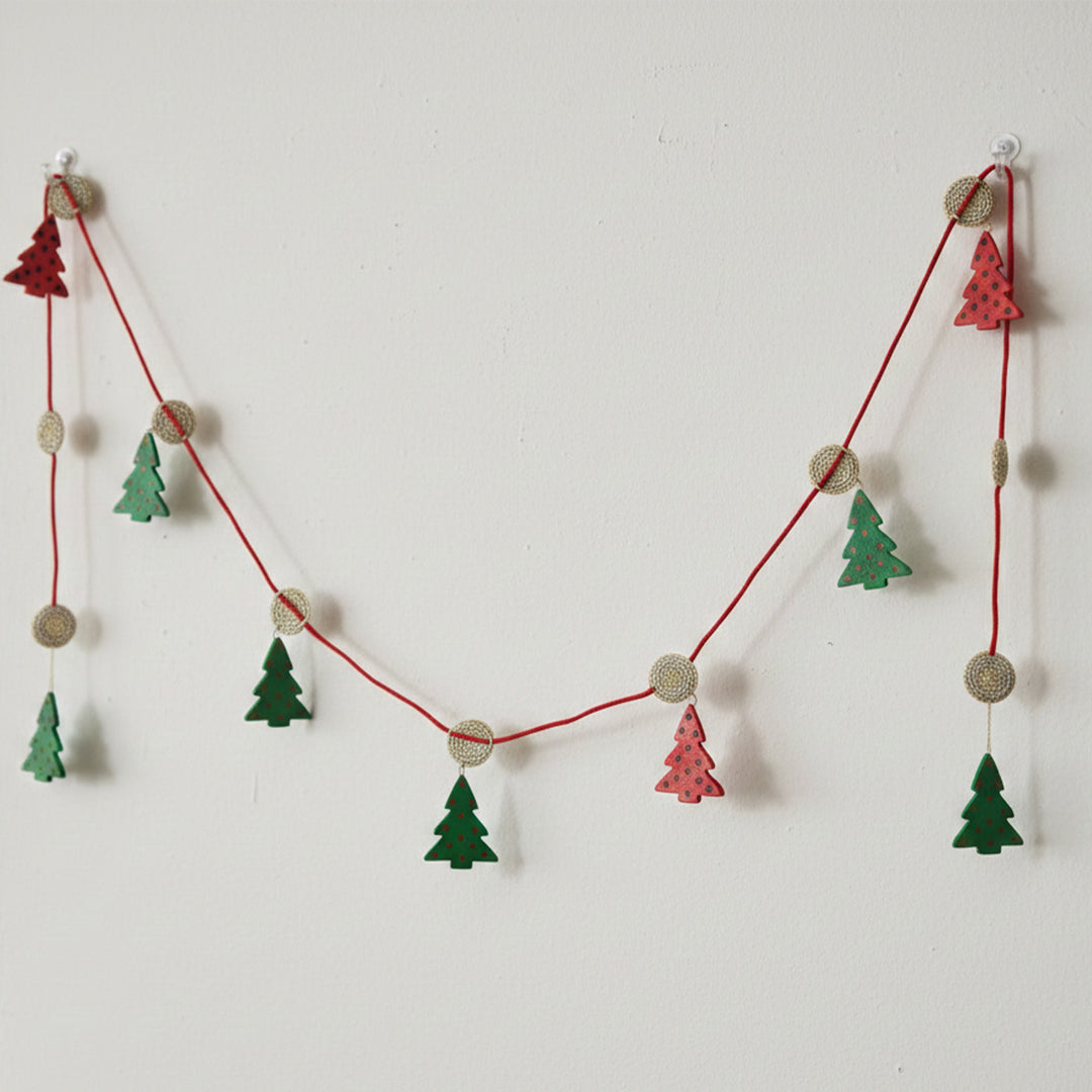 Handmade Red & Green Xmas Tree Bunting For Decoration