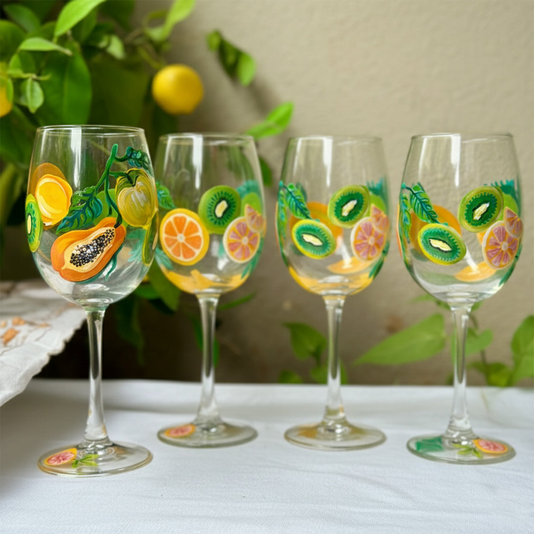 Hand-Painted Fruity Fizz Wine Glass