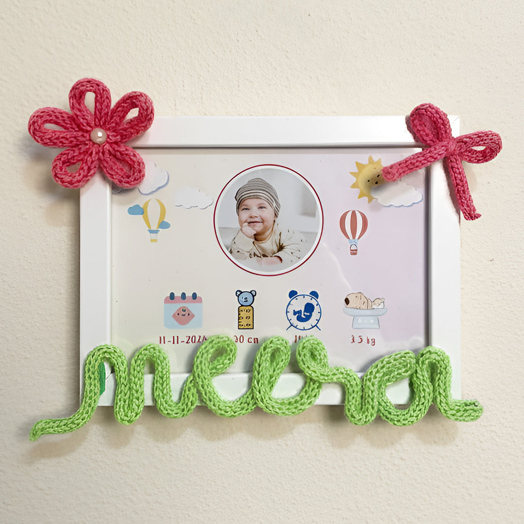 Photo Personalized Knitted Wire Birth Detail Frame