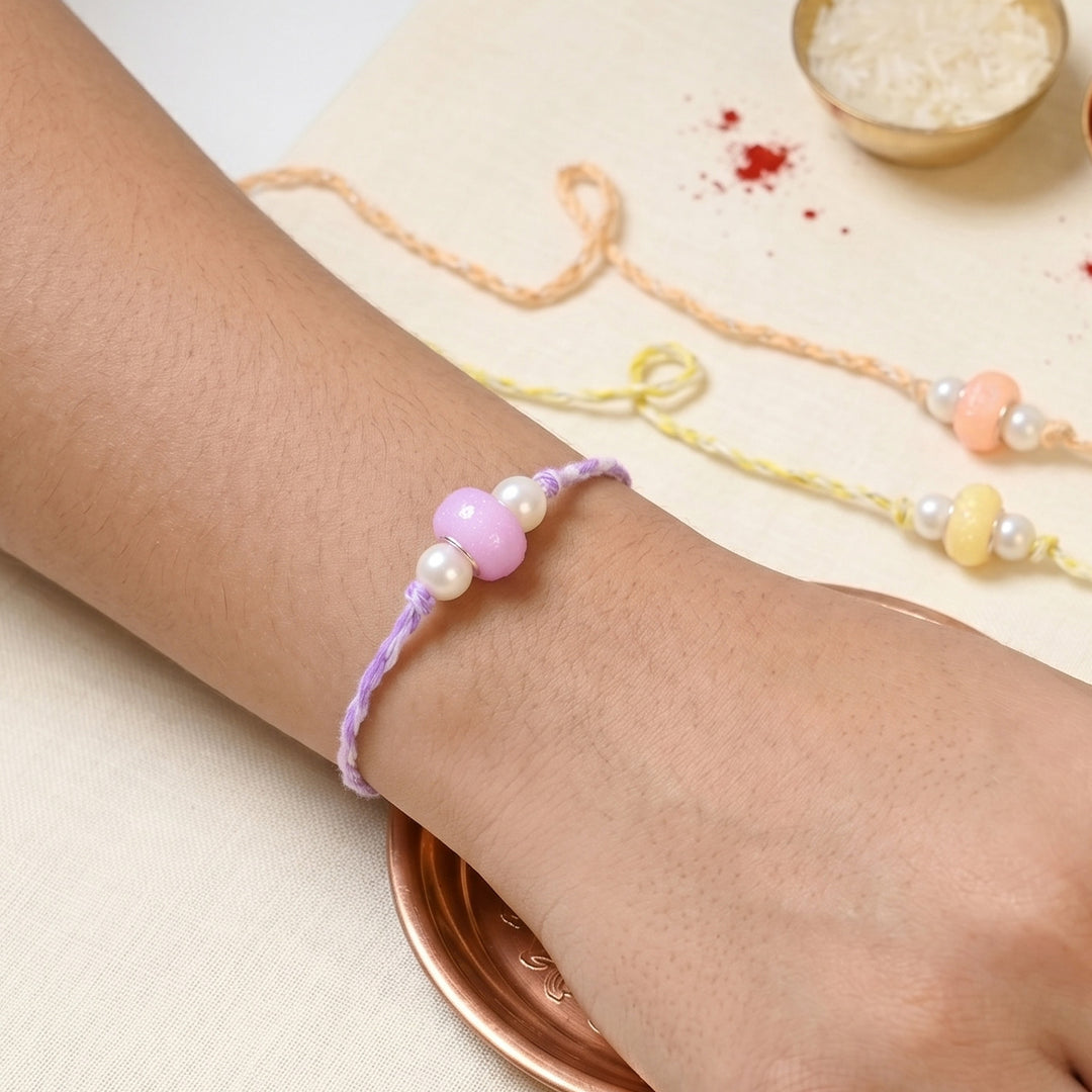Handmade Moti Saaj Pearl Rakhi With Roli Chawal For Bhaiya