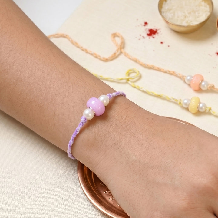 Handmade Moti Saaj Pearl Rakhi With Roli Chawal For Bhaiya