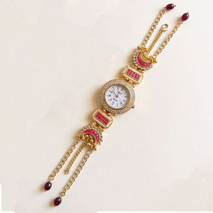 Kashmiri Kundan Watch Bhaiya Bhabhi Rakhi Set With Roli Chawal | Set of 2