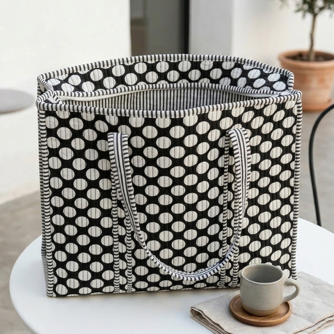 Handmade Black Polka Cotton Tote Bag