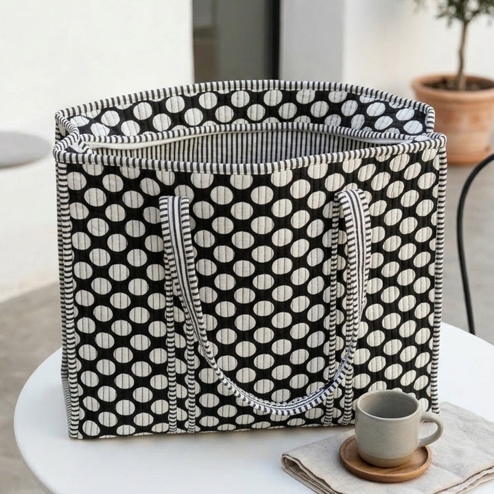 Handmade Black Polka Cotton Tote Bag