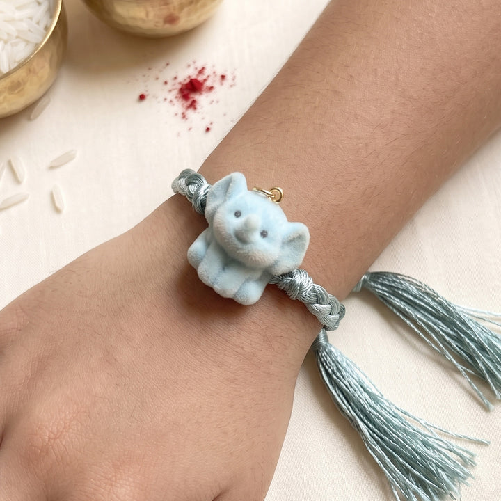 Handmade Elephant Charm Rakhi With Roli Chawal For Kids