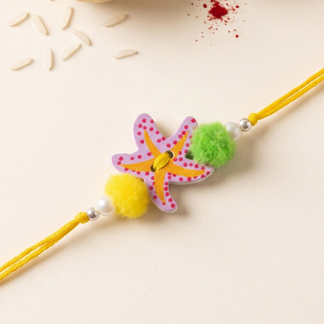 Little Starfish Handcrafted Wooden Kids Rakhi With Roli Chawal For Brother