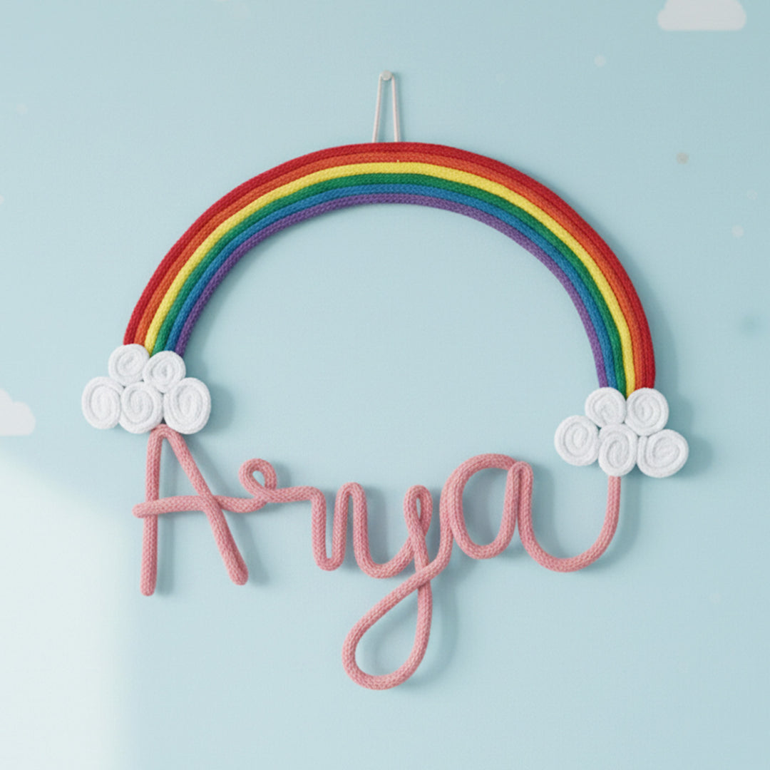 Personalized Knitted Wire Rainbow Theme Kids Name Plate