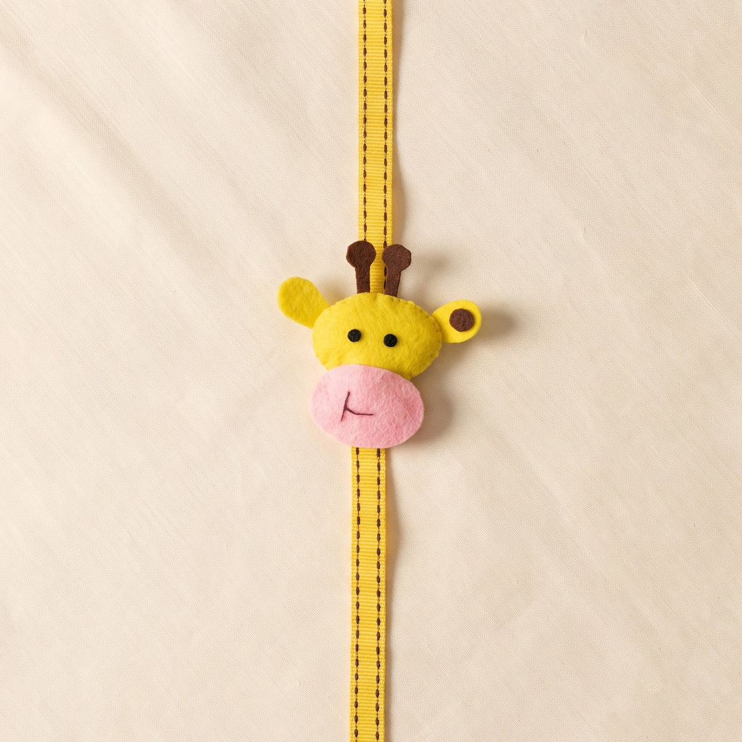 Personalised Handmade Felt Giraffe Rakhi With Matching Nameplate & Roli Chawal For Brother