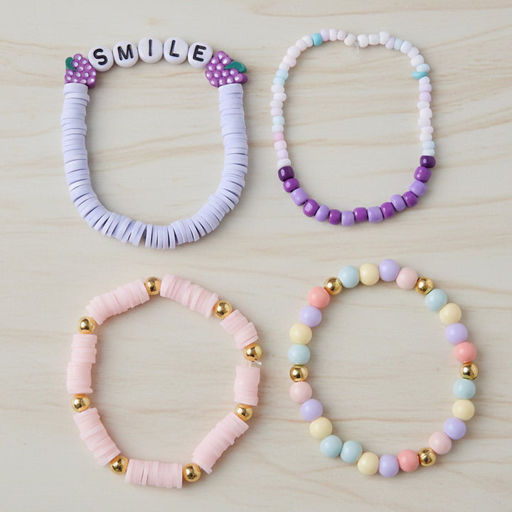 4 Pc | Personalized Cotton Candy Skies Stackable Beaded Bracelet For Girls