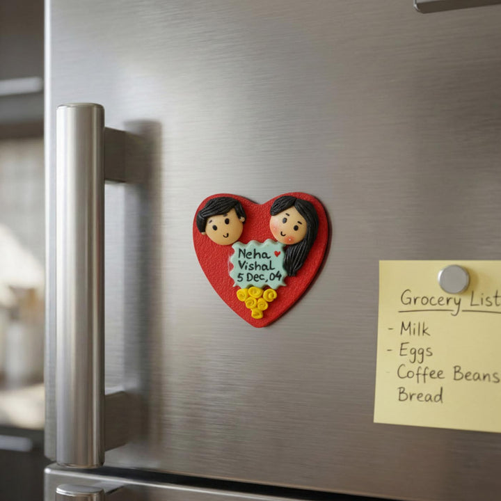 Heart With Yellow Flowers Handmade Personalized Polymer Clay Couple Fridge Magents