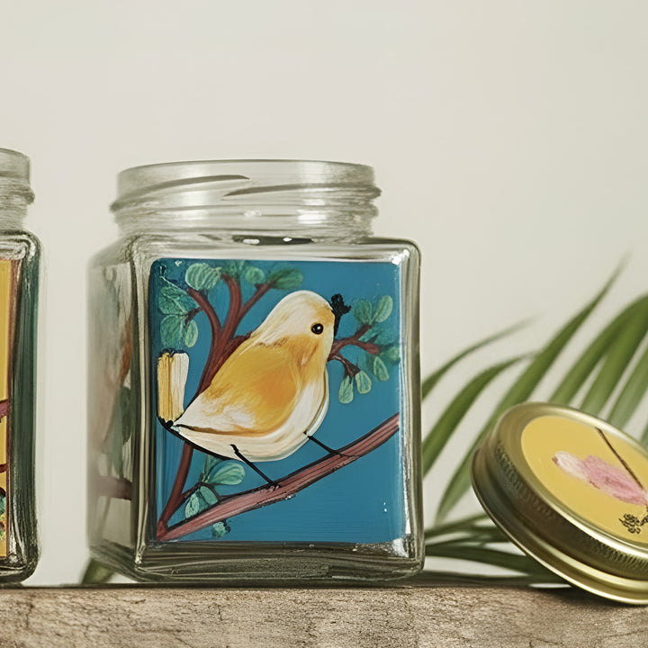 Hand-Painted Sparrow Glass Storage Container