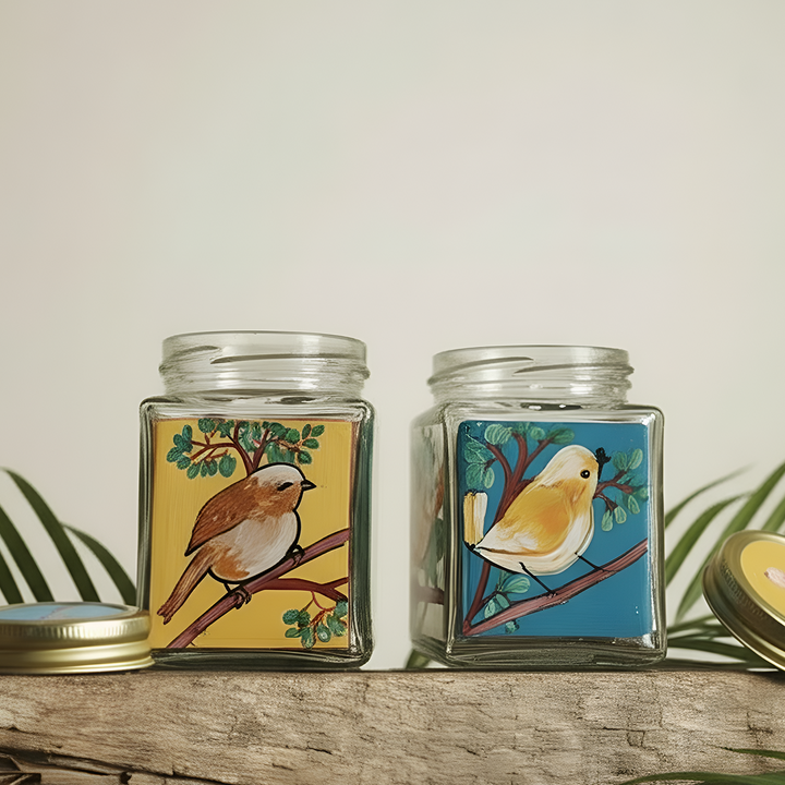 Hand-Painted Sparrow Glass Storage Container