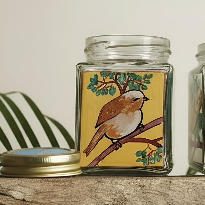Hand-Painted Sparrow Glass Storage Container
