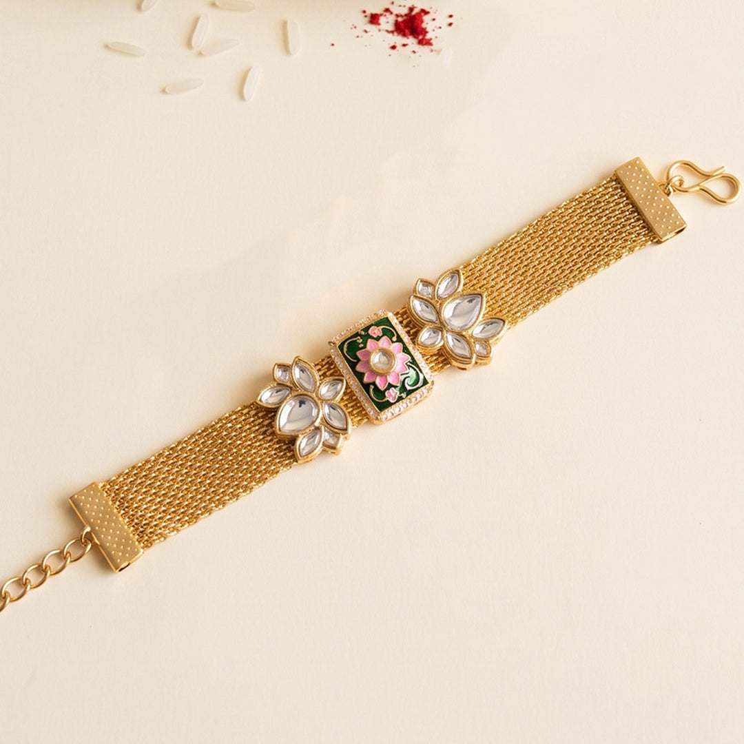 Green Meenakari Bhaiya Bhabhi Couple Rakhi Set With Roli Chawal | Set of 2