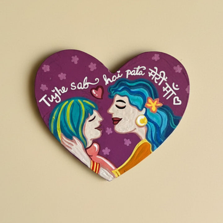 Hand-Painted Mom & Daughter Theme MDF Wood Fridge Magnet