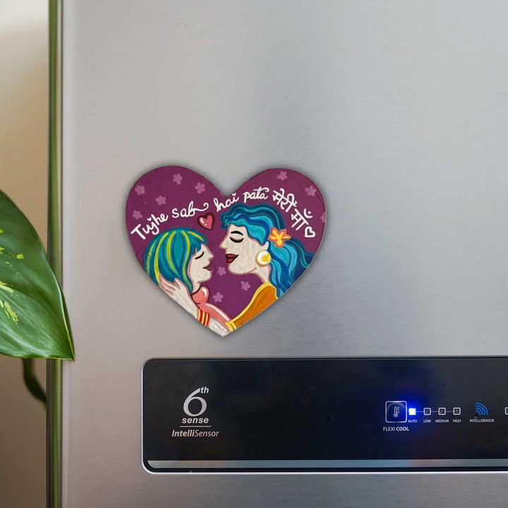 Hand-Painted Mom & Daughter Theme MDF Wood Fridge Magnet