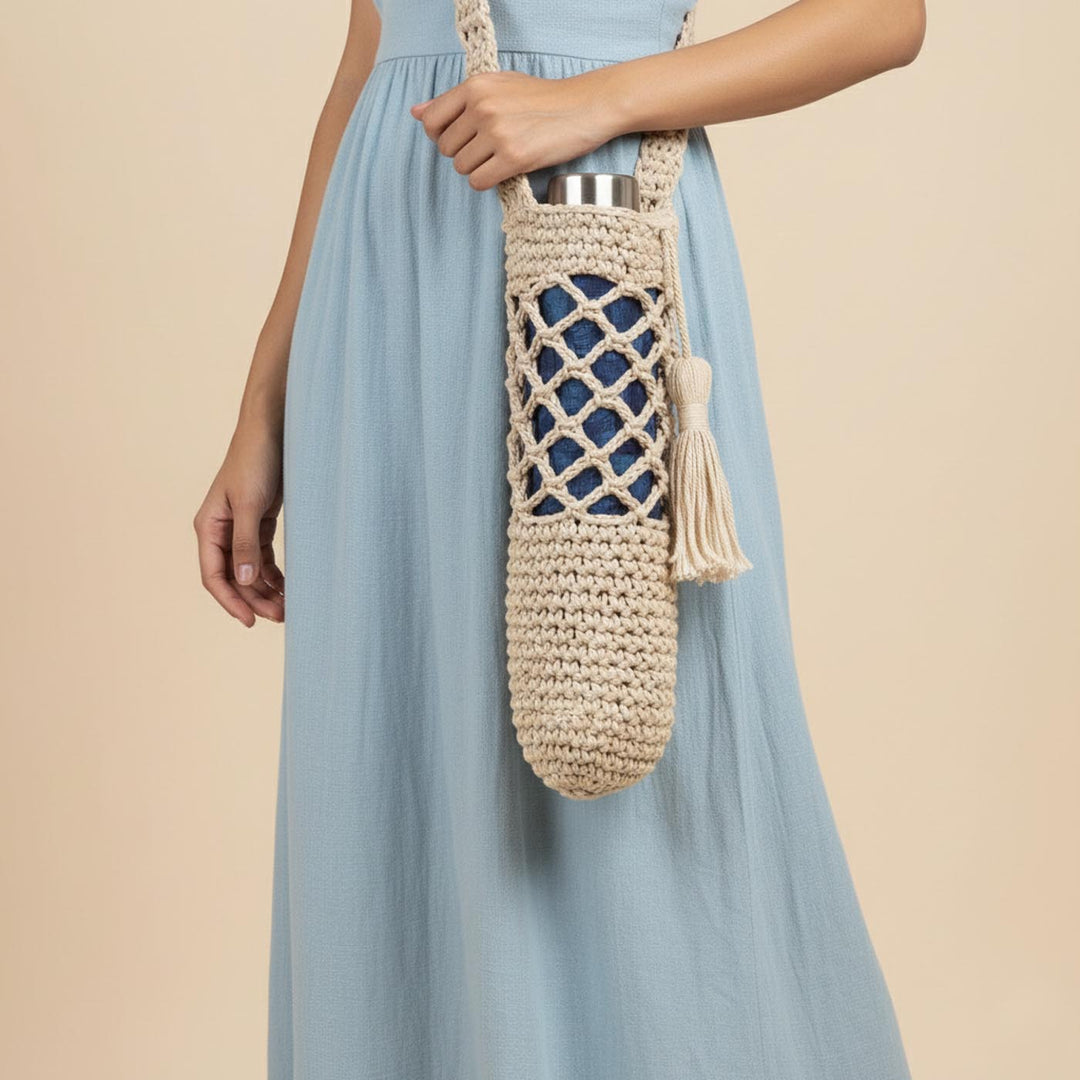 Handmade Crochet Water Bottle Tote Bag