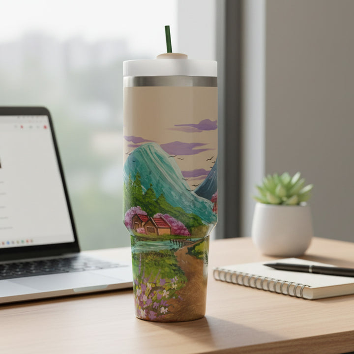 Hand-Painted Countryside Canvas Insulated Sipper