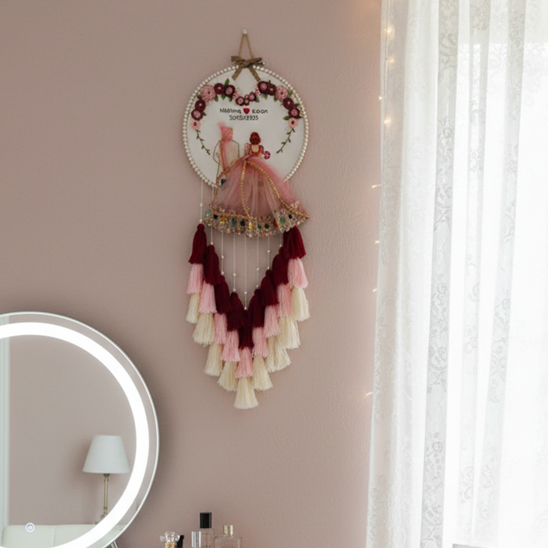 Personalized Embroidered Pastel Wedding Plaque With Tassels