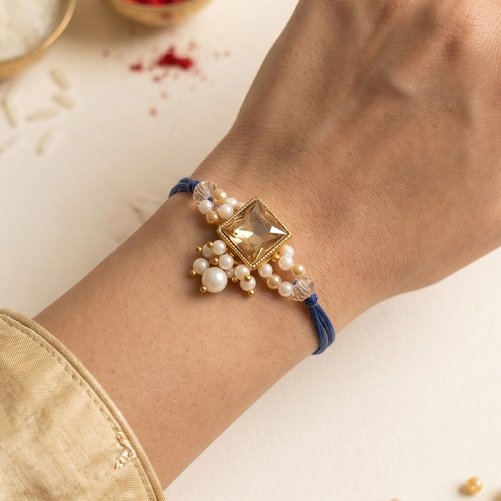 Handmade Neel Tarash Sacred Rakhi With Roli Chawal For Bhaiya