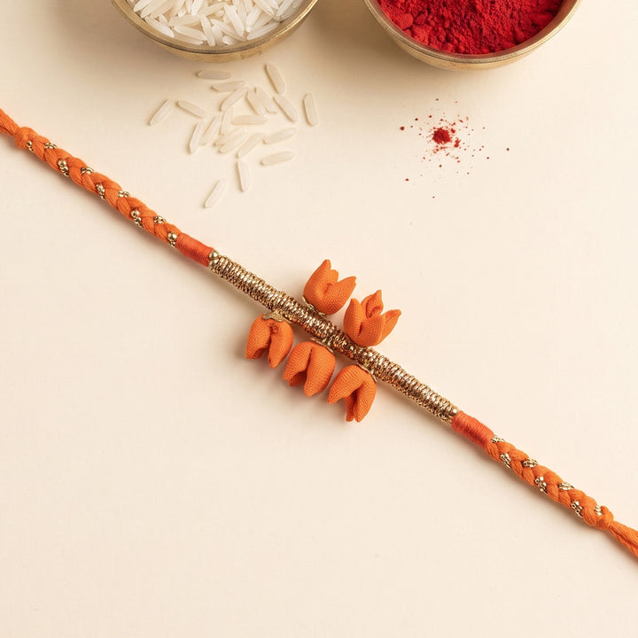 Handmade Tulip Bud Silk Floral Rakhi For Brother With Roli Chawal