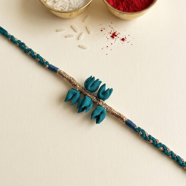 Handmade Tulip Bud Silk Floral Rakhi For Brother With Roli Chawal