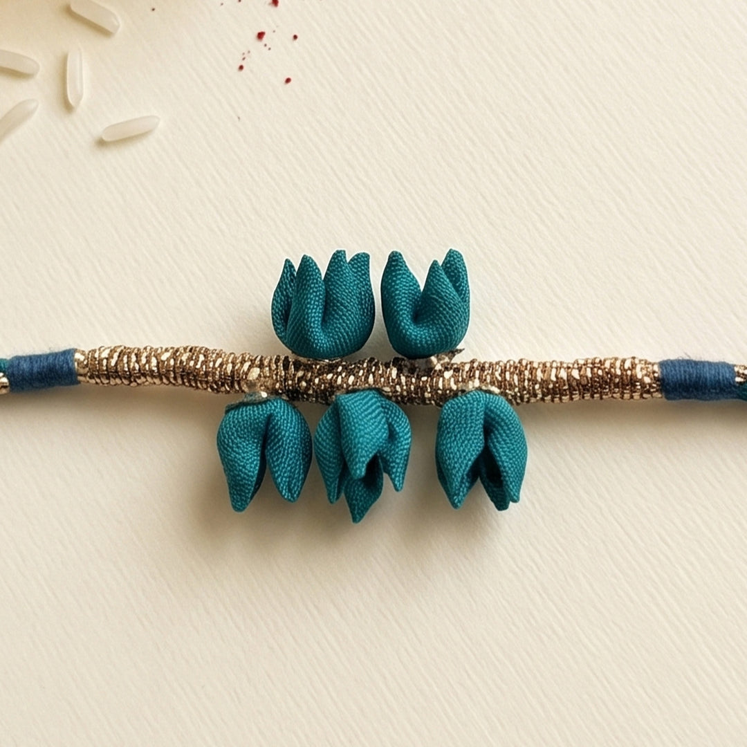 Handmade Tulip Bud Silk Floral Rakhi For Brother With Roli Chawal