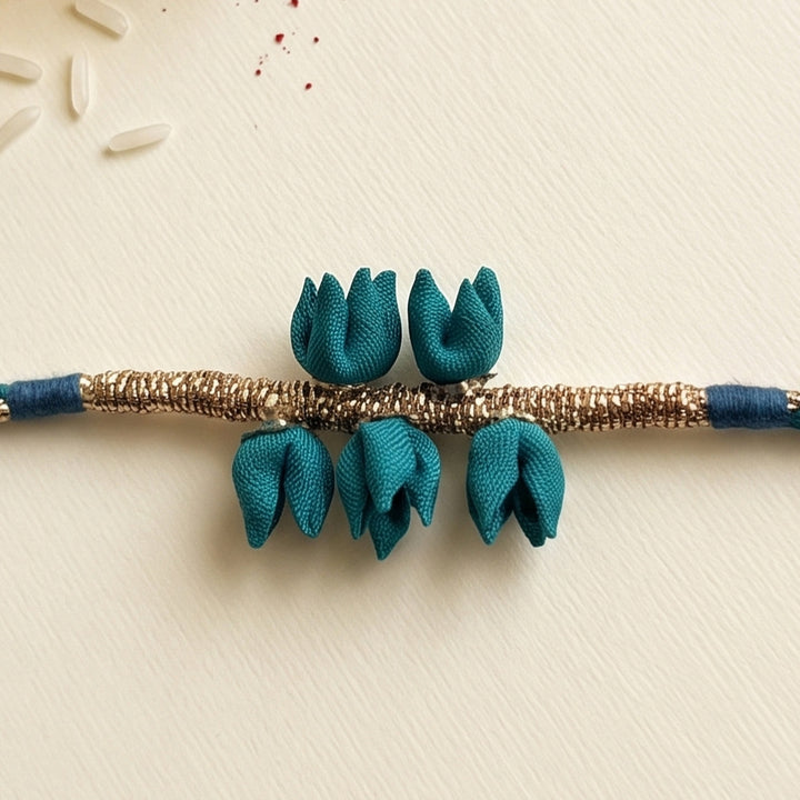 Handmade Tulip Bud Silk Floral Rakhi For Brother With Roli Chawal