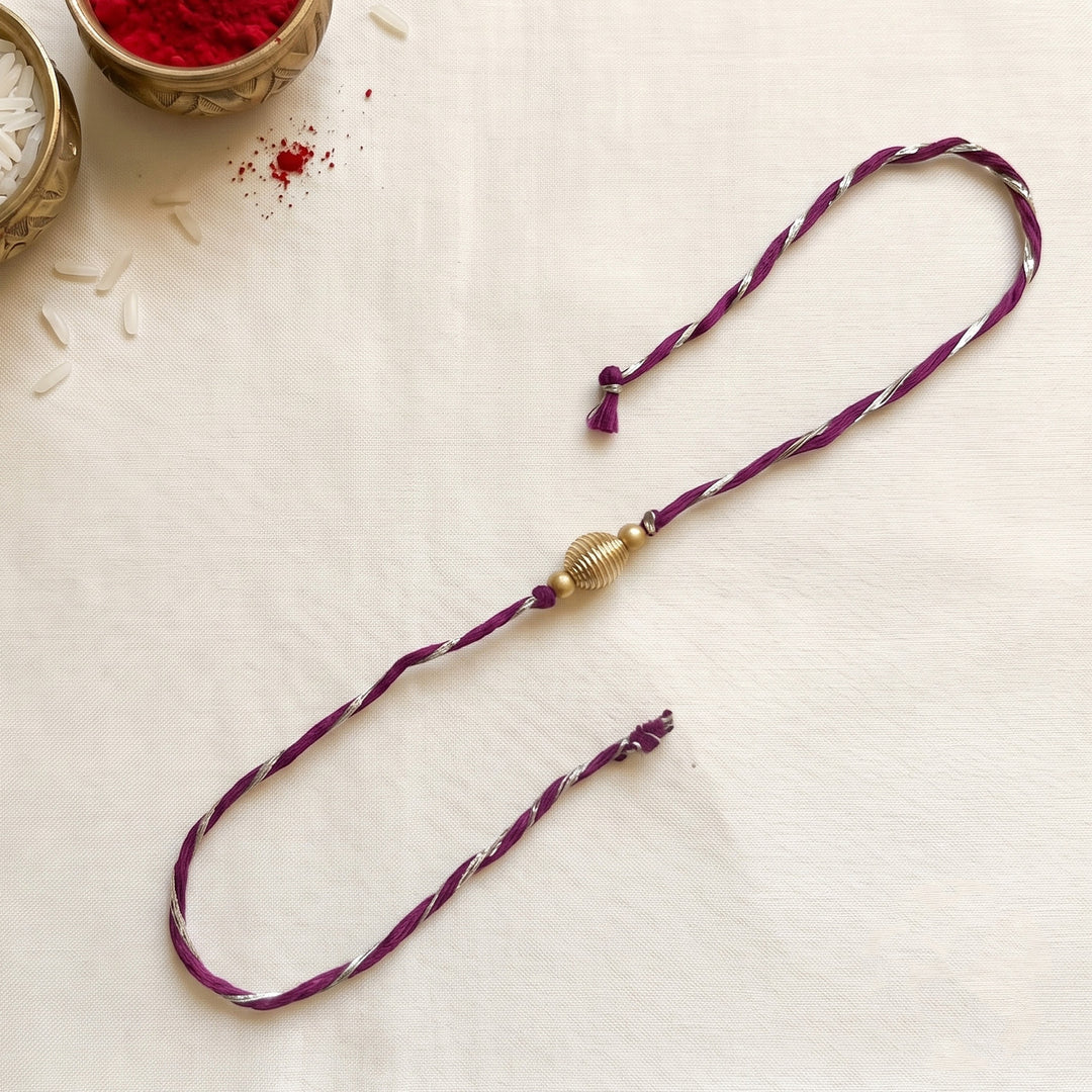 Handmade Dabka Beaded and Silver Thread Rakhi With Roli Chawal For Bhaiya
