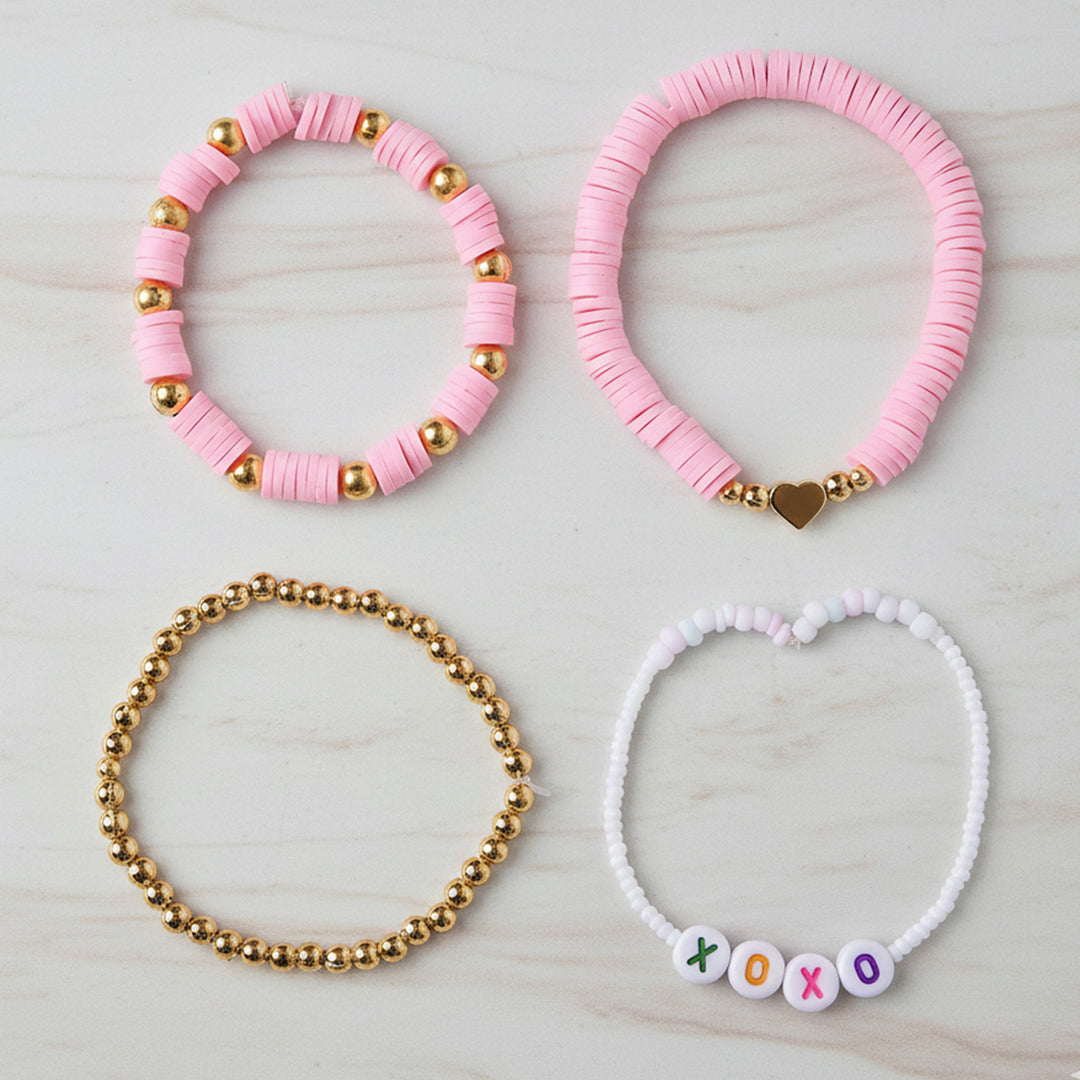 4 Pc | Personalized Bubblegum Bliss Stackable Clay Beaded Bracelet For Girls