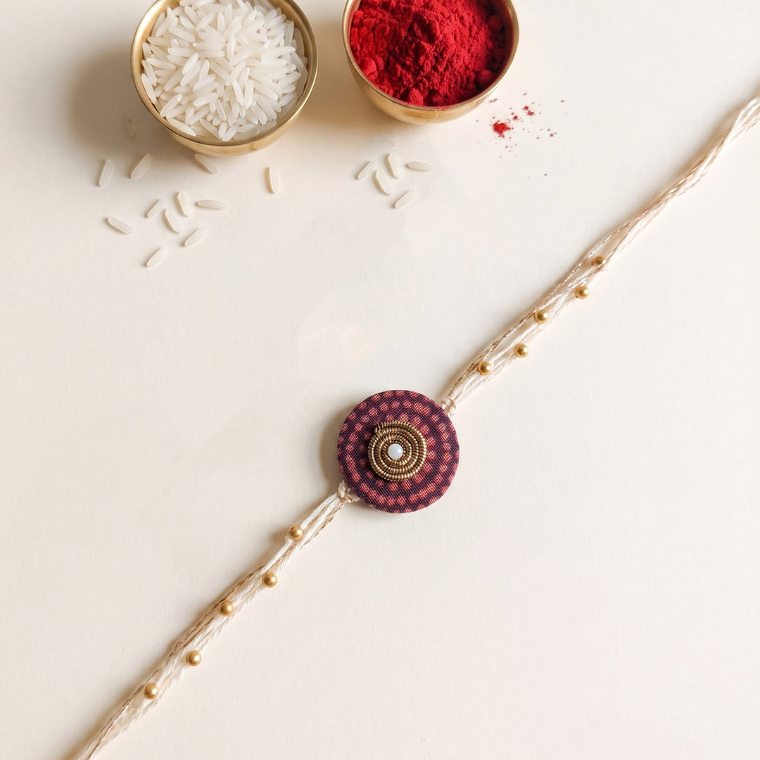 Mudra Ajrakh Block Print Rakhi With Roli Chawal For Brother